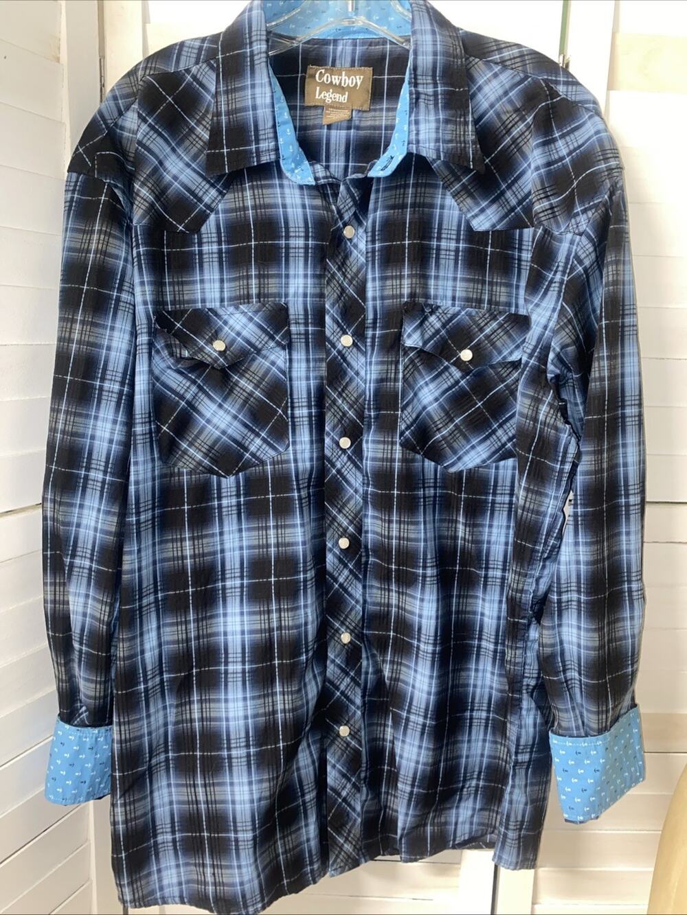 Cowboy Legend Men Large Pearl Snap Shirt Plaid Western Long Sleeve Flip Cuff XXL